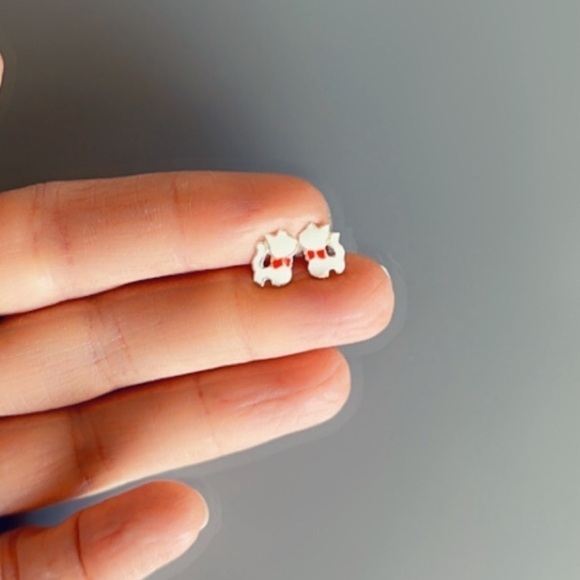 Sterling Silver Enamel Kitty Cat Studs - Picture 3 of 9